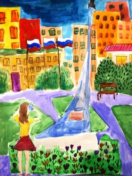Качалкина Лиза, 9 лет, Я у памятника космонавтам, б, акварель, ВОДХГ, г. Волгоград