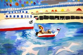 Просвирова Екатерина, 10 лет, Прогулка на лодке вдоль праздничной набережной, б., гуашь, ВОДХГ, г. Волгоград