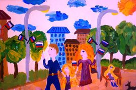 Просвирова Екатерина, 5 лет, Мы гуляем в праздник, б., гуашь, ВОДХГ, г. Волгоград