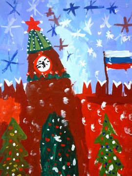 Рыжкова Алиса, 5 лет, Зима в москве, б., гуашь, ВОДХГ, г. Волгоград