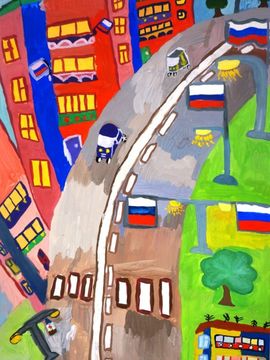Широлапова Даша, 9 лет, Праздничная улица, б., гуашь, ВОДХГ, г. Волгоград