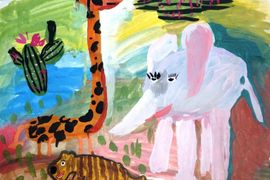 Аликов Сергей, 7 лет, Розовый слон, б., гуашь, ЦДТ, Иловля, Волгоградская обл.