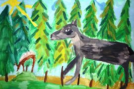 Антонова Алёна, 8 лет, Серый волк, б., гуашь, г. Волгоград