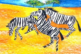 Будников Михаил, 7 лет, Зебры, картон, смеш. тех., г. Волжский