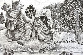 Кислая Анастасия, 13 лет, Бурые медведи, б.,гелеевая ручка, ДШИ, р.п. Таврическое, Омская обл.