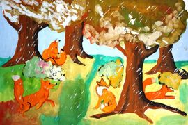 Миронов Елена, 10 лет, Игры под дождём, б., гуашь, ЦДТ, г. Дубовка