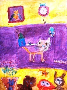 Тихонова Анастасия, Кошечка Ксюша на подоконнике, 6 лет, б., акварель, СДШИ
