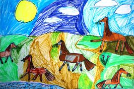 Фомичёва Анна, 7 лет, Кони на лугу, б., фломастеры