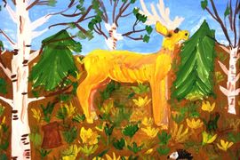Хабрис Карина, 9 лет, Лесной олень, б., гуашь, ДШИ, г. Стрежевой