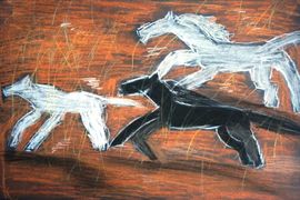 Человской Филипп, 10 лет, Кони - звери, б., пастель