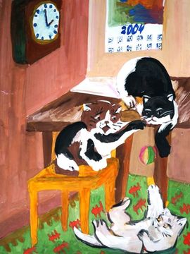 Чесноков Алексей, 10 лет, Мои четвероногие друзья, б., гуашь, ДШИ, г. Карачев, Брянская обл.