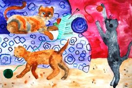 Шишлянникова Анастасия, 12 лет, Котята, б., акварель
