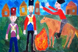 Сосненко Даша, 9 лет, Рассказ очевидца, б.,гуашь, Таврическая ДШИ, Омская обл.