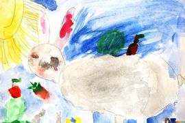 Кулешов Григорий, 5 лет, Б. Лащилин Почему заяц косой, б., акварель, частная школа Сократ, г. Волгоград
