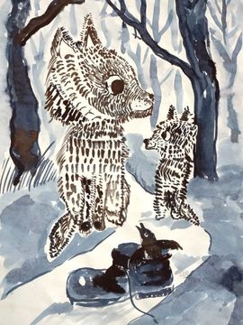 Кулик Мария, 9 лет, В царстве рыжих степанов, Волчата, цв. б., тушь, ГШИ, п. Кузьмичи