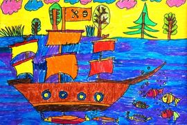 Лавров Иван, 7 лет, Пароход идет в Ростов, смеш. тех., ВОДХГ, г. Волгоград