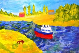 Лащикова Анастасия, 10 лет, Пароход идёт в Ростов М. Гринин, б., гуашь, ДШИ, г. Дубовка