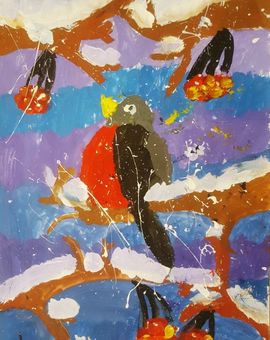 Кириченко Маша, 8 лет, Зимняя птица, б., гуашь