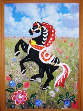 Козлова Ирина, 15 лет. «Городецкий конь бежит, вся земля под ним дрожит». Барельеф. Нижегородская обл., п.Пильна