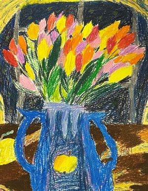 Толокнова Евгения, 8 лет, «Весенний натюрморт», б., пастель, г. Волгоград