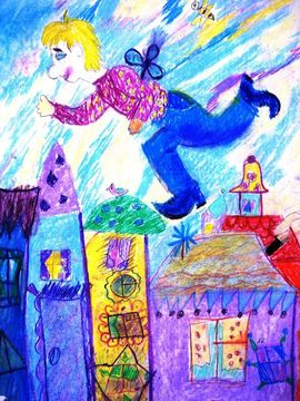 Баннова Анна, 9 лет, Малыш и Карлсон, б., пастель, р.п. Павлоградка, Омская обл.