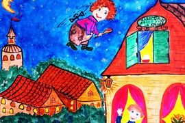 Вильчинская Анастасия, 10 лет, Карлсон прилетел, б., смеш. техн., ДХШ №3, г.Орша, Беларусь