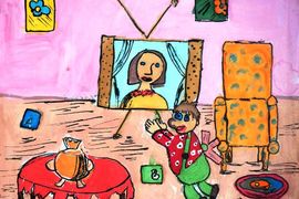 Дробязко Кристина, 10 лет, Карлсон и телевизор, б., смеш. тех., Нововаршавская ДХШ, Омская обл.