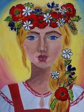 Синько Наталья, 15 лет, «Есть женщины в русских селеньях…», стекло, смеш. техника, преп. Флорова С.В.