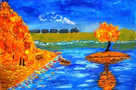 Дрей Анастасия, 12 лет, «Быстро лечу я по рельсам чугунным…», б., гуашь, преп. Федоткина К.С.