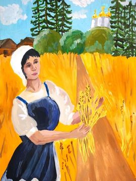 Наумова Вероника, 13 лет, «Что ты жадно глядишь на дорогу», б., гуашь, преп. Федоткина К.С.
