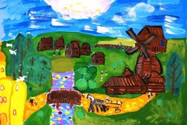 Шаронова Елена, 9 лет, «Пейзажи, которыми вдохновлялся Николай Некрасов», б., гуашь, преп. Коваль Е.Е.