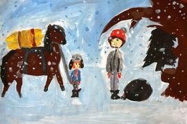 Волкова Александра, 10 лет, «Однажды в студёную зимнюю пору», б., гуашь, преп. Семина О.Е.
