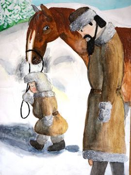 Чиркина Дарья, 14 лет, «Крестьянские дети», б., гуашь, преп. Кауркина Н.М.