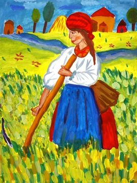 Бондаренко Злата, 11 лет, «Есть женщины в русских селениях», б., гуашь, преп. Иванова О.В.