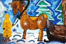 Григорьевская Полина, 9 лет, «Мальчик с ноготок», б., гуашь, преп. Иванова О.В.