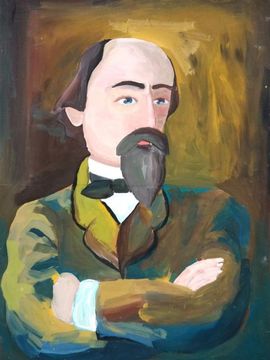 Лалина Анна, 12 лет, «Портрет Н.А. Некрасова», б., гуашь, преп. Иванова О.В.