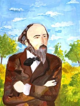 Мороз Александра, 12 лет, «Портрет Н.А. Некрасова», б., гуашь, преп. Иванова О.В