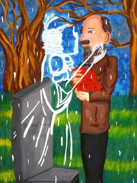 Тараненко Анастасия, 12 лет, «Я пришёл на кладбище твоё», б., гуашь, преп. Иванова О.В.