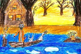 Гусарева Валентина, 8 лет, «Спасение заек», б., восковые мелки, преп. Матвеенко И.В