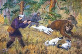 Рябова Александра, 16 лет, «Опять я в деревне. Хожу на охоту…», б., гуашь, преп. Яруллина Л.А.