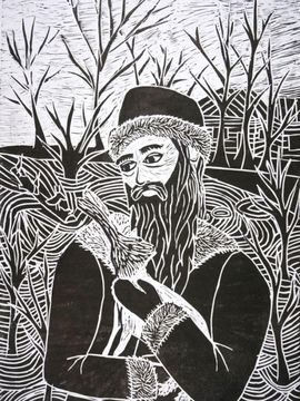 Зырянов Михаил, 14 лет, «Дед Мазай и зайцы», линогравюра, преп. Конюхова С.А.
