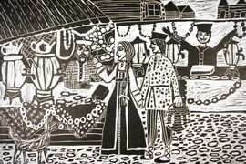 Чайко Мария, 13 лет, «Коробейники», линогравюра, преп. Конюхова С.А.