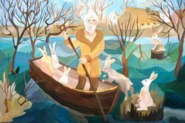 Шиченко Маргарита, 13 лет, «Дед Мазай и зайцы», б., гуашь, преп. Конюхова С.А.