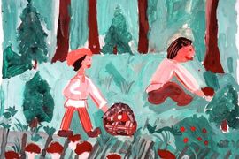 Артюшкин Иван, 8 лет, По произведению «Крестьянские дети», «В лесу», б., гуашь, преп. Кажарская Л.В.