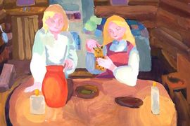 Воробьёва Алина, 14 лет, «Зимние вечера», б., гуашь, преп. Коба В.Ю.