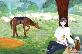 Дуванова Алина, 12 лет, «Мечты пастуха», б., гуашь, преп. Коба В.Ю.