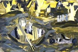 Козлов Дамир, 8 лет, «Держитесь зайчата», б., гуашь, преп. Голохвастова Т.Г.