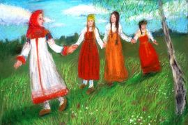 Трофимова Виктория, 13 лет, «на Троицу», б., пастель, преп. Евтеева Т.А.