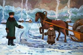 Баршацкая Эвелина, 13 лет, «Мужичок с ноготок», б., гуашь, преп. Фрезе Н.Б.