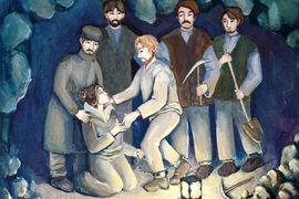 Земкова Эмилия, 13 лет, Иллюстрация к поэме Н. Некрасова «Русские женщины», «Встреча Волконской с мужем», б., гуашь, преп. Фрезе Н.Б.